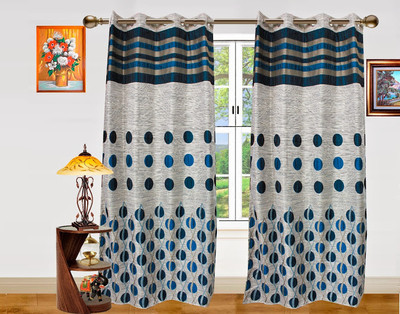 18% OFF on Dekor World Blue Geometric Eyelet Curtain