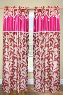 46% OFF on Vrinda Polyester Pink Floral Eyelet Curtain
