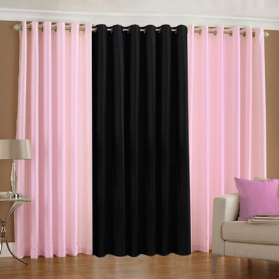 33% OFF on Pindia Polyester Baby Pink, Black Solid Eyelet Curtain