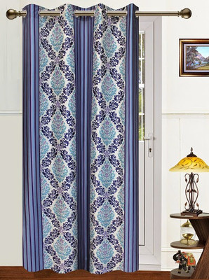 64% OFF on Dekor World Polyester Blue Damask Eyelet Curtain