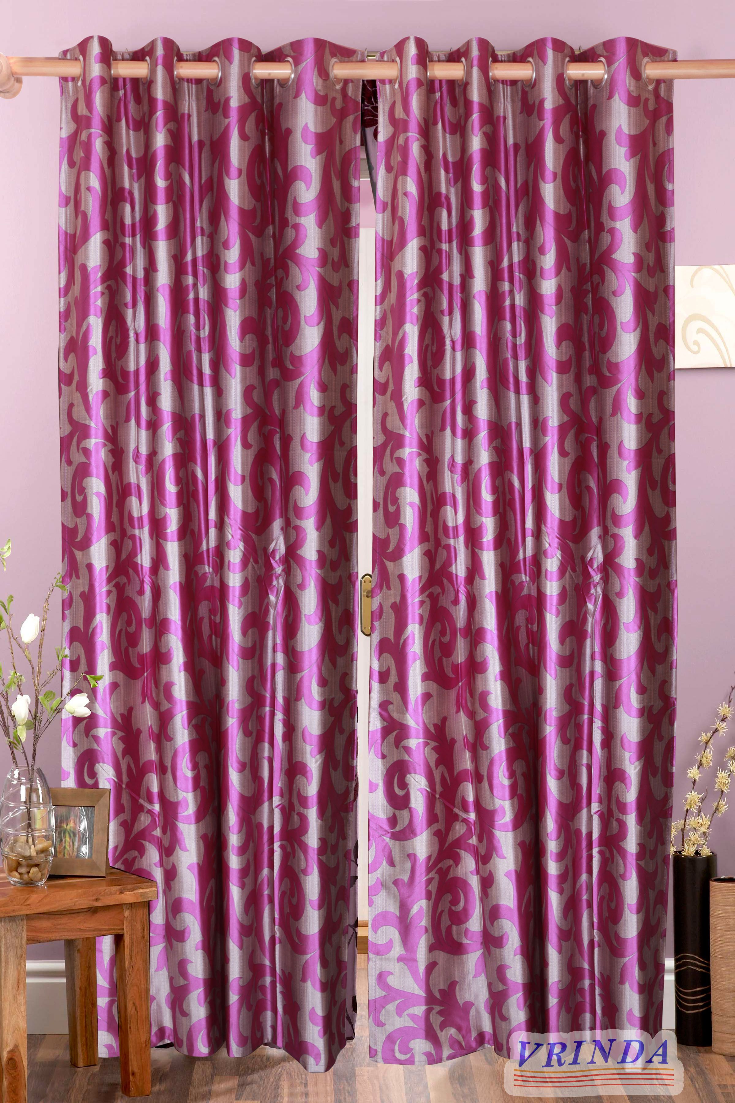 57% OFF on Vrinda Polyester Pink Striped Eyelet Curtain
