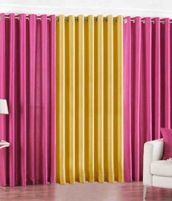 59% OFF on HomeZaara Polyester Pink, Yellow Solid Ring Rod Curtain