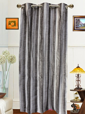 58% OFF on Dekor World Polyester Black Striped Tab Top Curtain