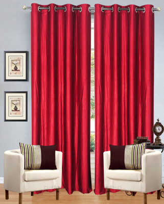 54% OFF on Optimistic Home Furnishing Polyester Red Solid Tab Top Curtain