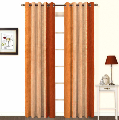 19% OFF on Skipper Cotton Brown Striped Eyelet Curtain