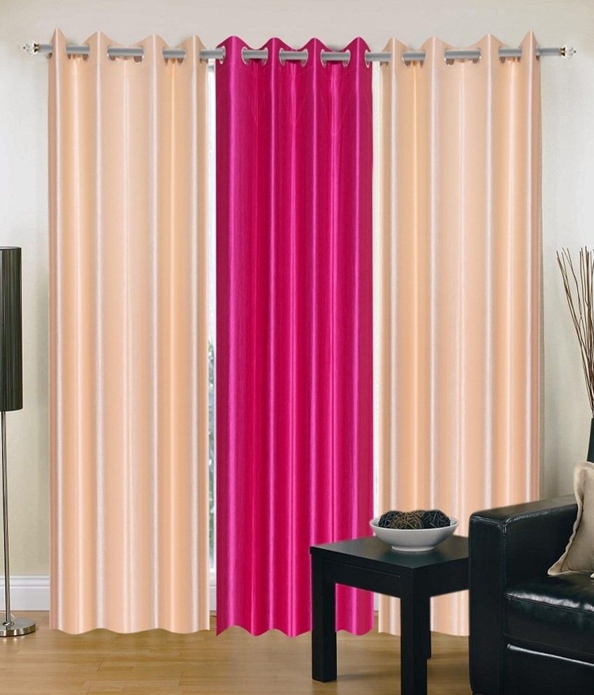 70% OFF on Decor Vatika Polycotton Beige, Pink Solid Eyelet Curtain