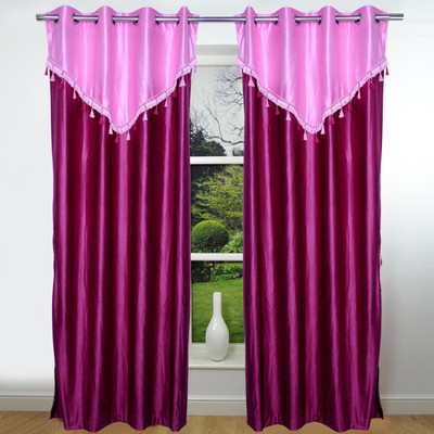 53% OFF on Fresh From Loom Polycotton Pink Solid Eyelet Curtain