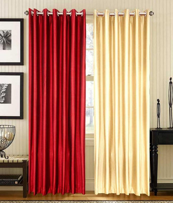 43% OFF on Hargunz Polyester Red, Beige Floral Eyelet Curtain