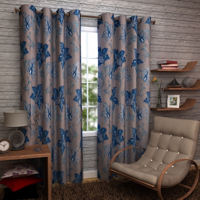 55% OFF on Enfin Homes Polyester Blue Floral Tab Top Curtain