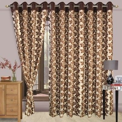 63% OFF on Cortina Polyester Brown Floral Eyelet Curtain