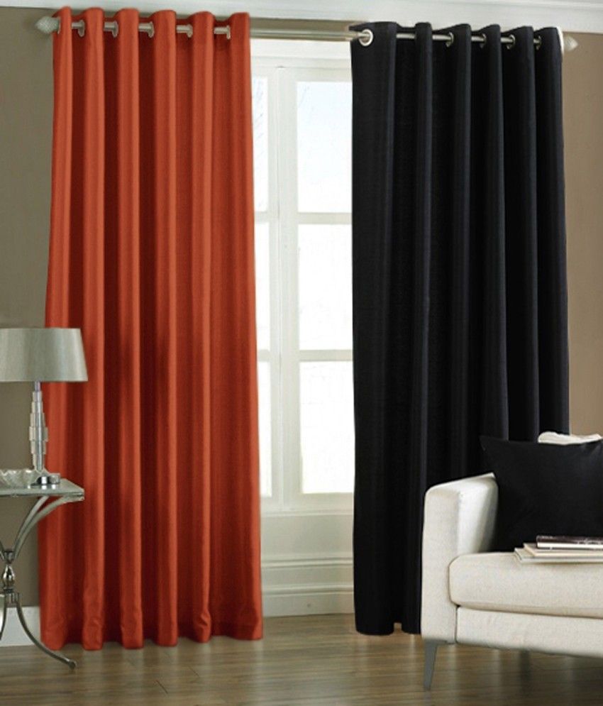 66% OFF on HomeZaara Polyester Red, Black Solid Eyelet Curtain