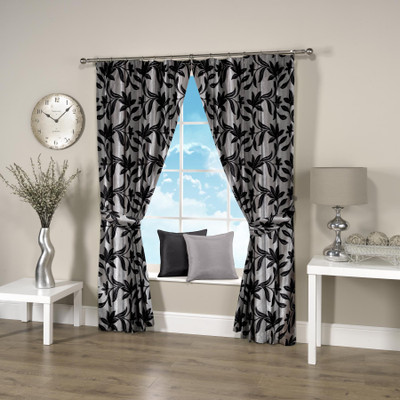 41% OFF on Threadmix Polyester Grey Floral Eyelet Curtain