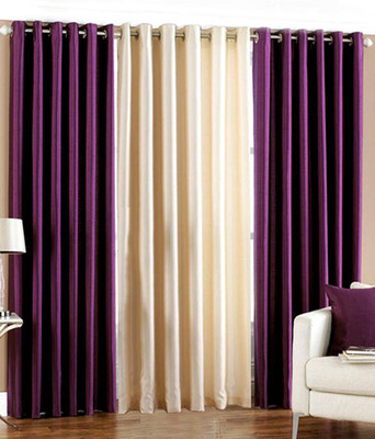 62% OFF on White Wave Polyester Purple Solid Eyelet Curtain