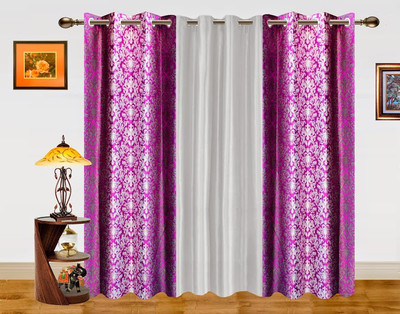 54% OFF on Dekor World Polyester Purple, Silver Damask Eyelet Curtain