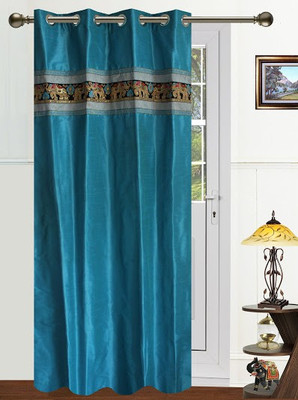 40% OFF on Dekor World Polyester Blue Embroidered Eyelet Curtain