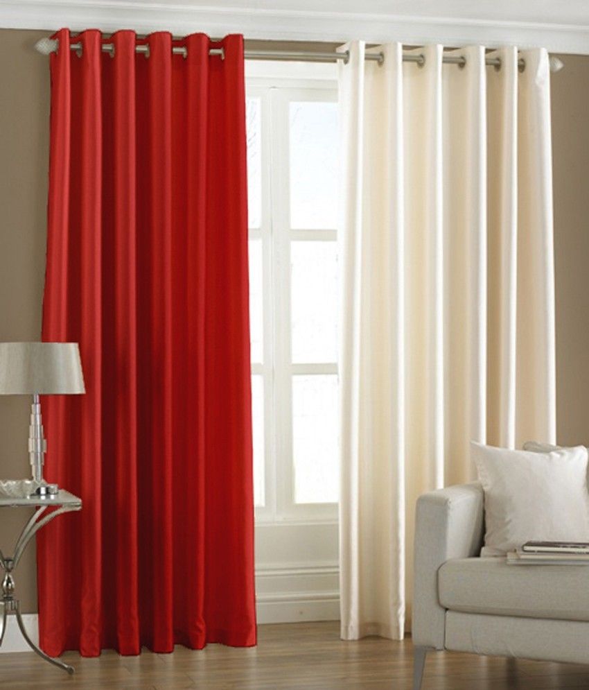 66% OFF on HomeZaara Polyester Red, White Solid Eyelet Curtain