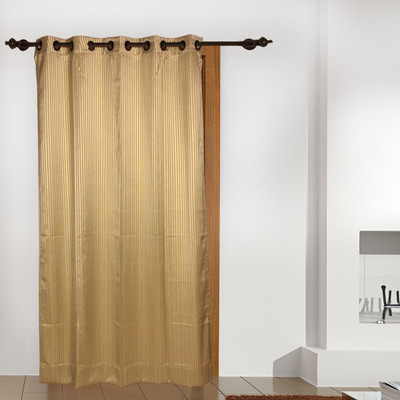 6% OFF on FloatingWalls Polyester Green Striped Eyelet Curtain