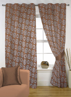 55% OFF on Delight Polycotton Brown Floral Eyelet Curtain