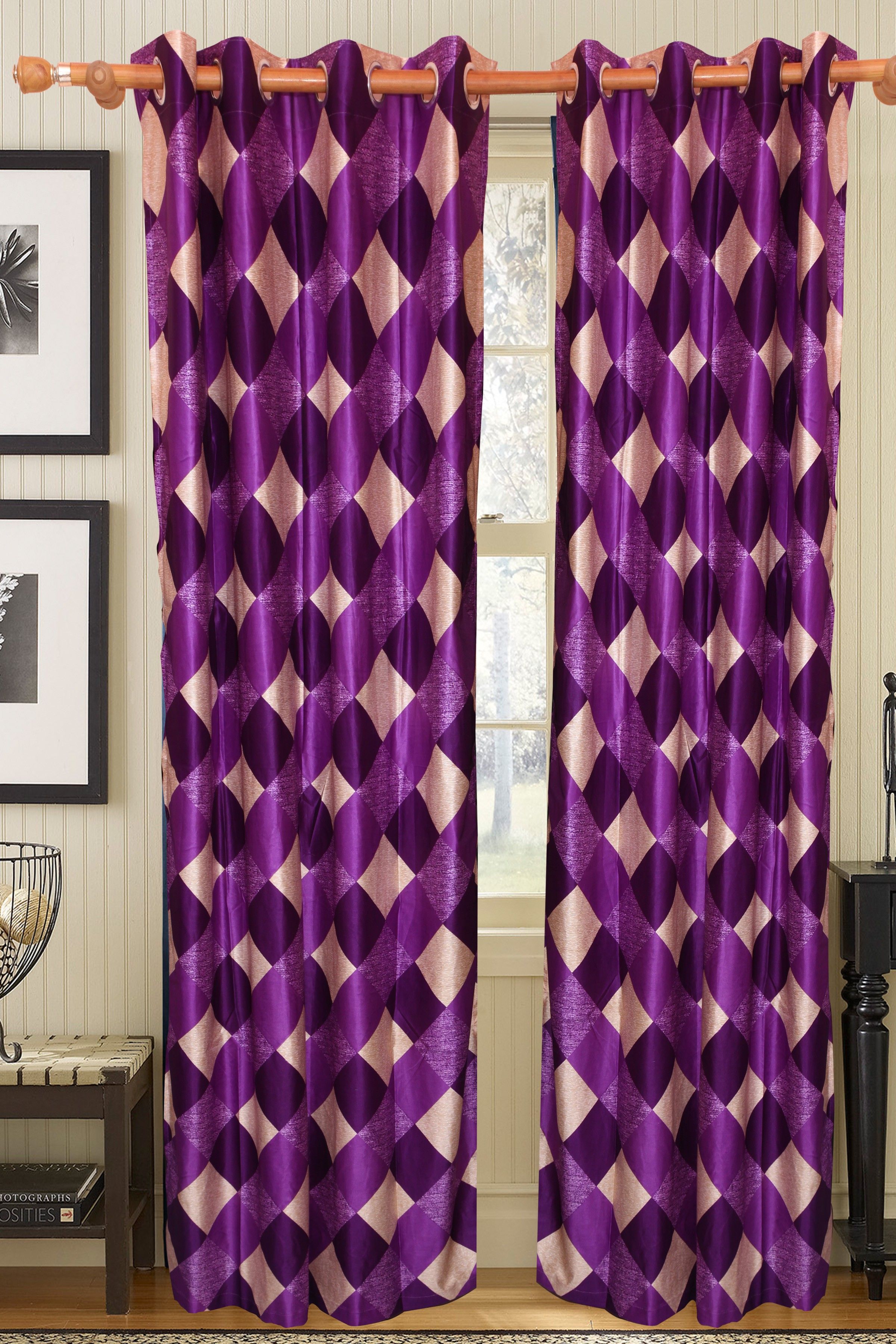 60% OFF on Vrinda Polyester Purple Printed Tab Top Curtain