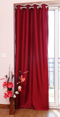 ZappyCart Polyester Wine Red Solid Eyelet Curtain