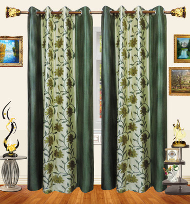 53% OFF on Decor Bazaar Polyester Dark Green Floral Eyelet Curtain