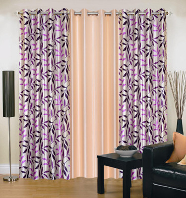 66% OFF on IWS Polyester Multicolor Floral Ring Rod Curtain