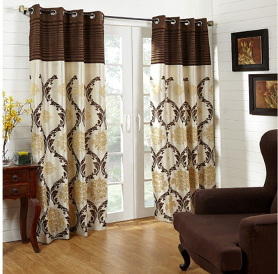 5% OFF on At Home Polycotton Brown Damask Eyelet Curtain