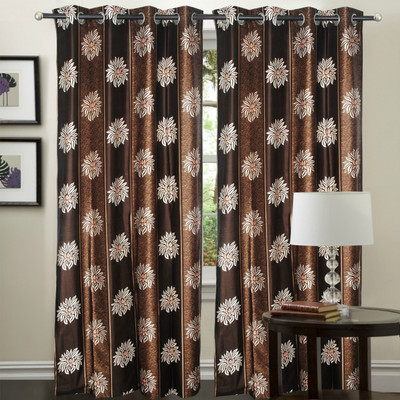 61% OFF on Decor Vatika Polyester Brown Abstract Eyelet Curtain