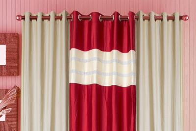 9% OFF on Dekor World Polyester Maroon, Beige Floral Eyelet Curtain