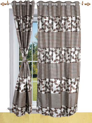 50% OFF on Shandar Chenille, Jacquard Brown Solid Eyelet Curtain