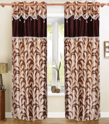 46% OFF on Vrinda Polyester Chocolate Floral Eyelet Curtain