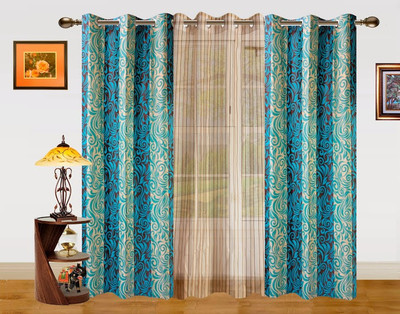 40% OFF on Dekor World Polyester Blue, Beige Striped Eyelet Curtain