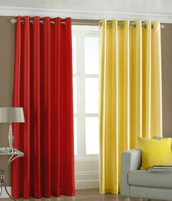 66% OFF on HomeZaara Polyester Red, Yellow Solid Eyelet Curtain