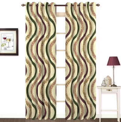 10% OFF on Skipper Polyester, Viscose, Blends Multicolour Damask Concealed Tab Top Curtain