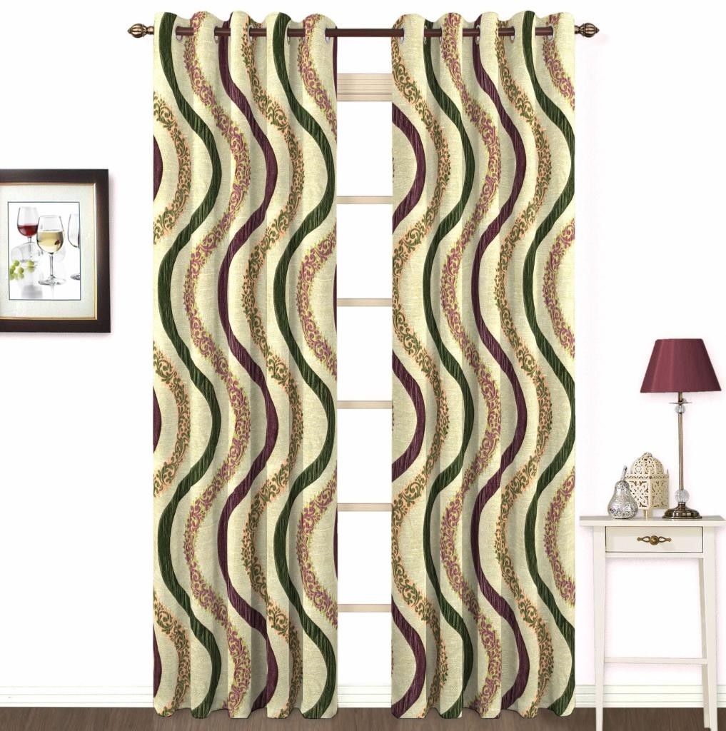 10% OFF on Skipper Polyester, Viscose, Blends Multicolour Damask Concealed Tab Top Curtain