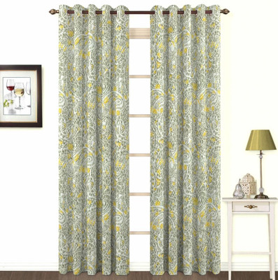 9% OFF on Skipper Polyester, Viscose, Blends Grey /Yellow Damask Eyelet Curtain