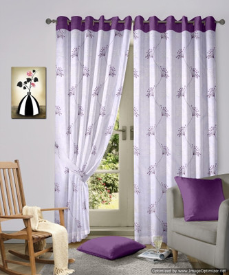 33% OFF on Vorhang Tissue Purple Floral Eyelet Curtain