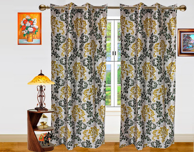 44% OFF on Dekor World Polyester Green Floral Eyelet Curtain