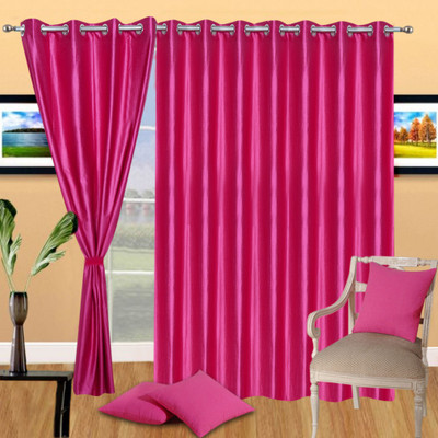 47% OFF on Handloomdaddy Polyester Pink Solid Eyelet Curtain