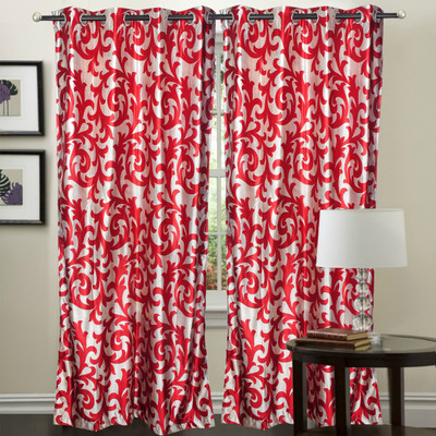 76% OFF on Hargunz Polyester Red Self Design Eyelet Curtain