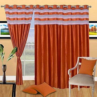 Handloomhub Polyester Rust Solid Eyelet Curtain