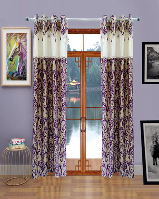61% OFF on Homefab India Polyester Lavender Striped Eyelet Curtain