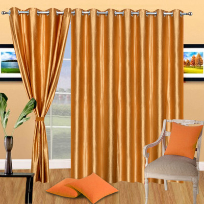 43% OFF on Handloomdaddy Polyester Gold Solid Eyelet Curtain