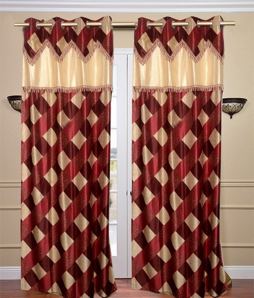 65% OFF on Homefab India Polyester Maroon Graphic Eyelet Curtain
