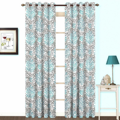 10% OFF on Skipper Polyester, Viscose, Blends Blue Floral Concealed Tab Top Curtain