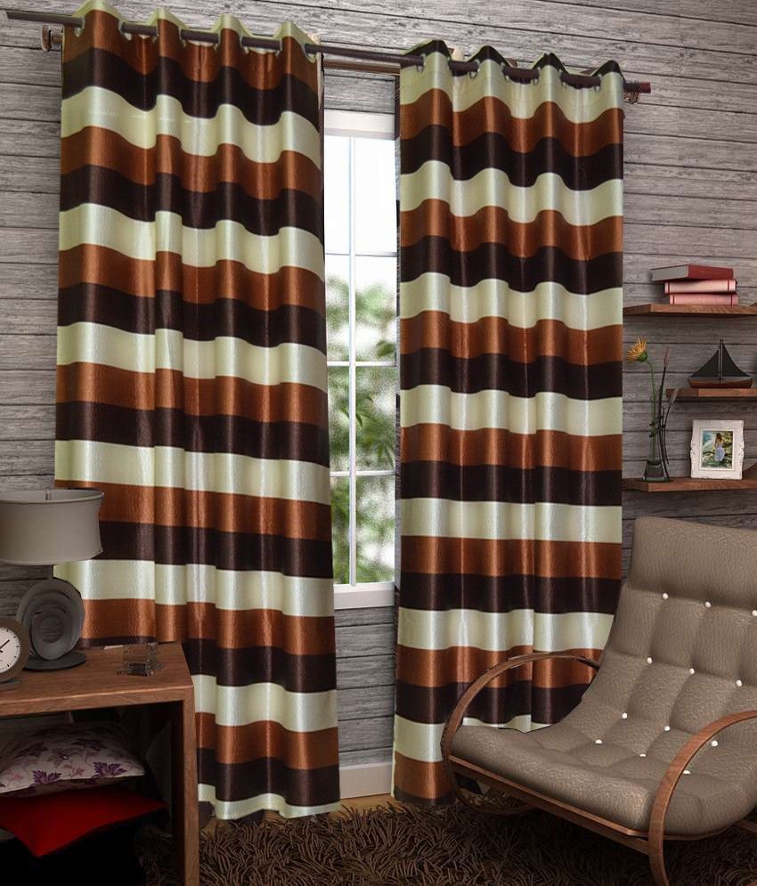 28% OFF on FabBig Polyester Brown Striped Eyelet Curtain