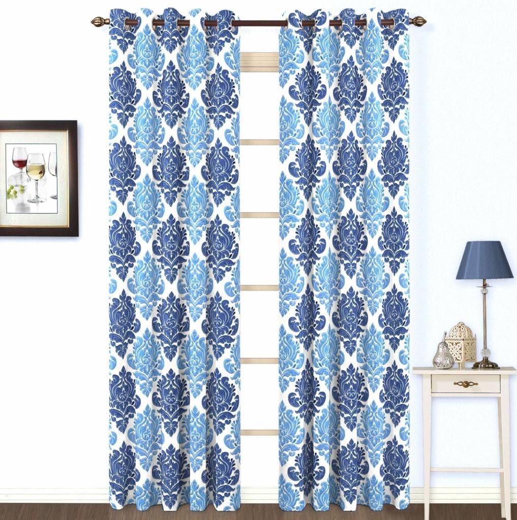 Skipper Polyester, Viscose, Blends Blue Damask Eyelet Curtain