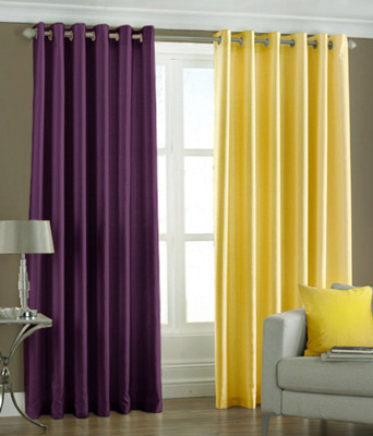 59% OFF on HomeZaara Polyester Purple, Yellow Solid Eyelet Curtain