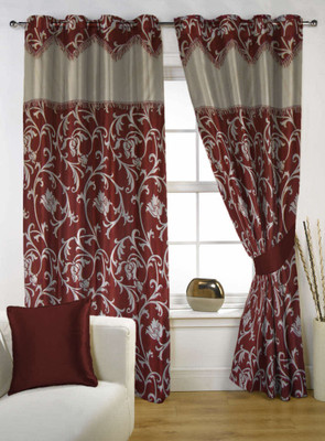 65% OFF on Kings Polycotton Maroon Floral Eyelet Curtain