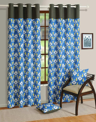 40% OFF on House This Cotton Blue, Black Damask Eyelet Curtain